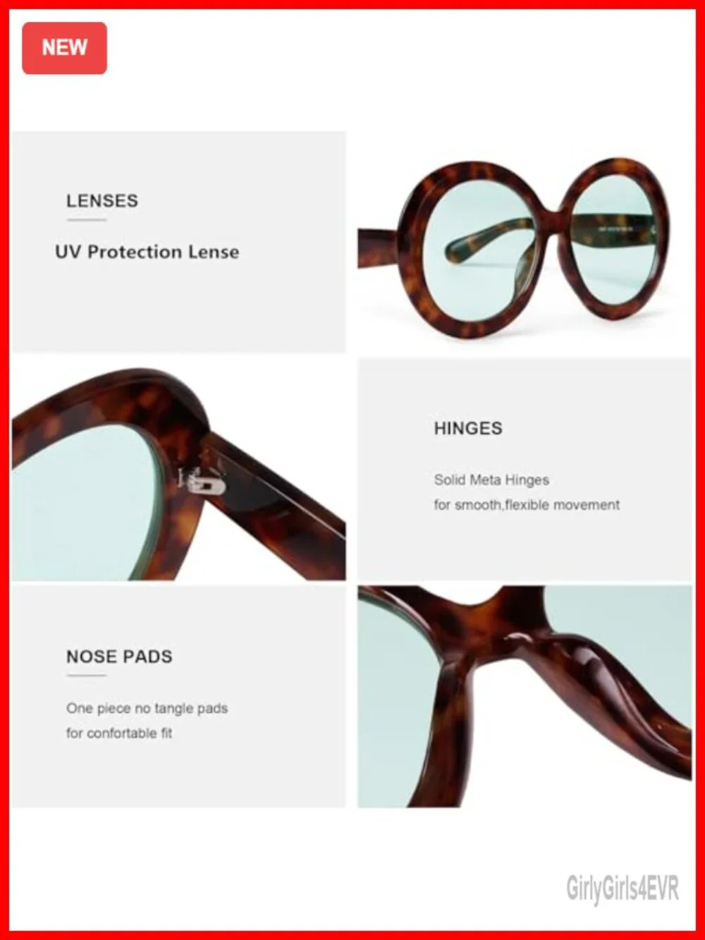 Oversized Round Sunglasses for Women, UV400 Protection, Plastic Frame